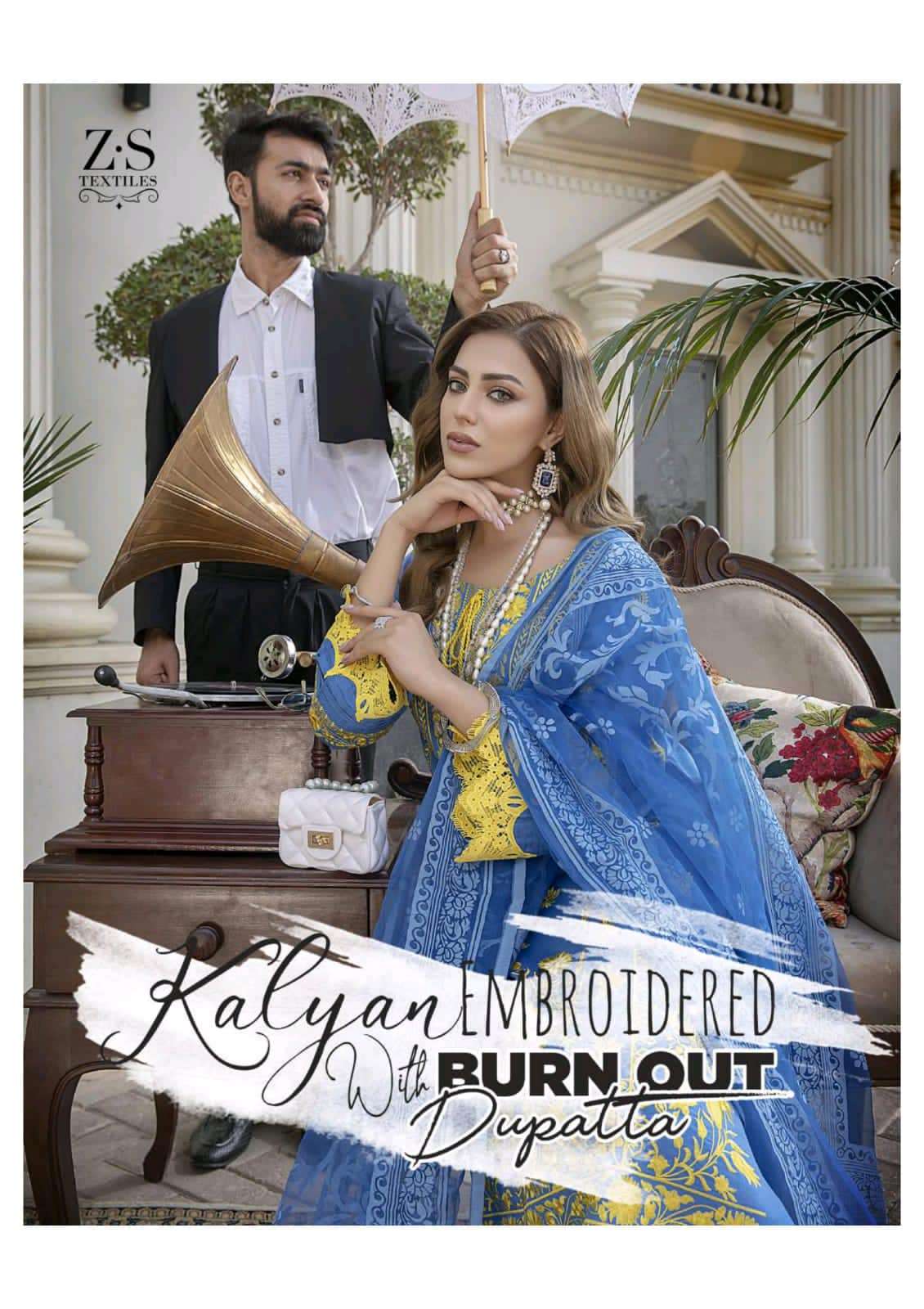 Kalyan Emb With Burn Out Dupatta
